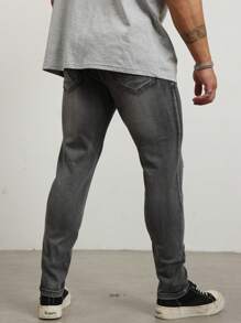 Manfinity LEGND Men's Front Button Multiple Pockets Distressed Denim Jeans, Casual Wear