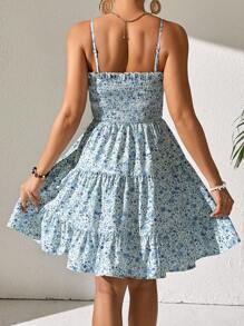 Breezaya Women's Delicate Strap Backless Ruffle Hem All-Over Ditsy Floral Elegant Chic Dress - Baby Blue - View 2