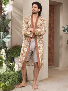 Manfinity ChillVibe Men's All-Over Print Patchwork Long Sleeve Kimono Robe - Multicolor - View 5