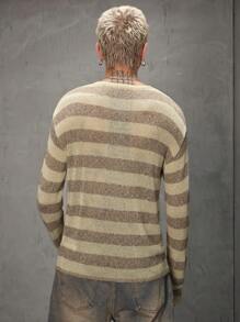 Manfinity EMRG Jersey casual de cuello redondo de manga larga con rayas y ajuste ceñido para hombre