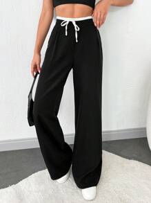 SHEIN Tall PANTALÓN CÓMODO NEGRO Y BLANCO PARA MUJER ALTA - Negro - Ver 4