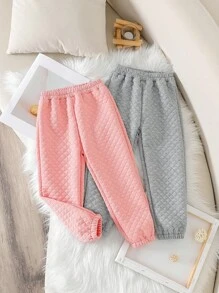 SHEIN Conjunto de calças casuais soltas com cós acolchoado de diamante para meninas, 2 peças, inverno grosso e quente