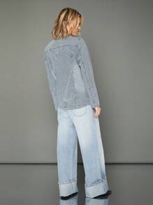 WESTFADE 优质棉质牛仔条纹男友风西装外套 - 深色水洗藍 - 查看 7