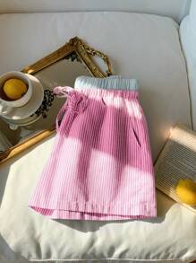 Comfortcana 條紋印花口袋束腰短褲 - 粉色 - 查看 5