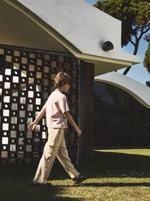 SHEIN Tween 男童亚麻褶皱休闲直筒裤，适合春夏季返校季 - 卡其色 - 查看 3