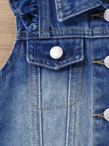SHEIN Baby Girls' White Mesh Hem Denim Vest - Medium Wash - View 5