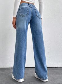 EURMUSE Damen Gerade Geschnittene Destroyed Look Denim