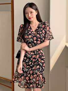 DAZY 女士印花短袖休闲迷你连衣裙，夏季度假波西米亚风吊带裙 - 彩色 - 查看 2