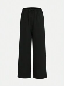 SHEIN Girlism 2pcs Set Tween Girls Loose Leopard Wide Leg Pants And Solid Black Wide Leg Pants Chic Outfits For Autumn/Winter