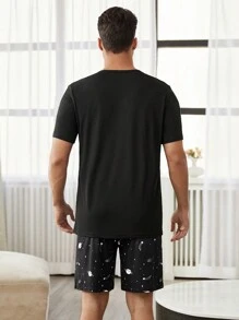 CoupledUp Men's Star Print Short Sleeve Crew Neck Pajama Set