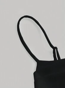 SHEIN Girlism 适合少女的休闲短款连衣裙，无袖，腰部有抽绳，纯色黑色 - 黑色 - 查看 3