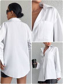 EURMUSE Cotton Women's Drop Shoulder Long Sleeve Shirt - White - View 6