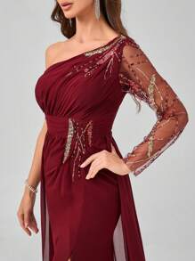 Women's Formal Evening Dress (Heavy Work Style) - 酒紅色 - 查看 7