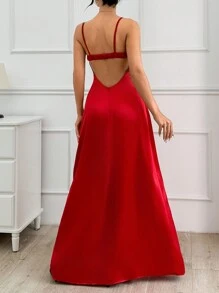 RueChic Red Drapped Detsled Long Dress - Red - View 5