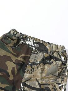 Vintage Streetwear Hose mit Farbblöcken und Camouflage-Muster für Kleine Tween Mädchen - Armeegrün - Übersicht 4