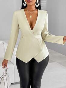 VaVaBold Blazer có thắt lưng dành cho nữ đi làm màu trơn - Màu be - Xem 5