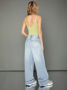 WESTFADE 94% Cotton Soft Knit Stretch Bodysuit - Green - View 2