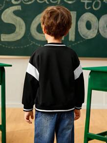 SHEIN Explorewe 1pc Casual College Style Funny Cute Letter Printed Jacket, Suitable For Daily Wear, School, Outings, Outdoor Play In Autumn & Winter Back-To-School Season - Navy Blue - View 2