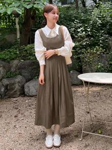 DAZY Đầm dài xếp ly kiểu dáng thường ngày, dây đeo bản rộng, trang trí nơ dành cho nữ. - Lạc đà - Xem 3