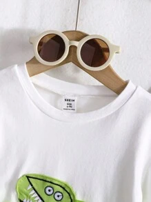 2pcs Baby Boys' Summer Short Sleeve Cute Dinosaur Printed T-Shirt And Elastic Waistband Pants Set - Green - View 5