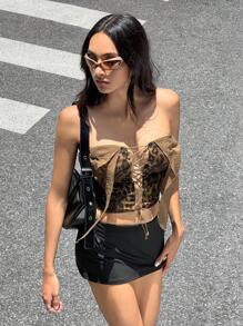 SHEIN Unity Top con diseño de moda con parte trasera sin espalda, encaje y parches de estampado de leopardo para mujer - Multicolor - Ver 3