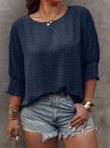 Calvaya Blusa casual minimalista de manga media y cuello redondo talla grande