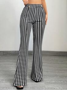 SHEIN SXY Pantalones de pierna acampanada con estampado de pata de gallo casuales y para ir al trabajo para mujeres - Gris - Ver 5