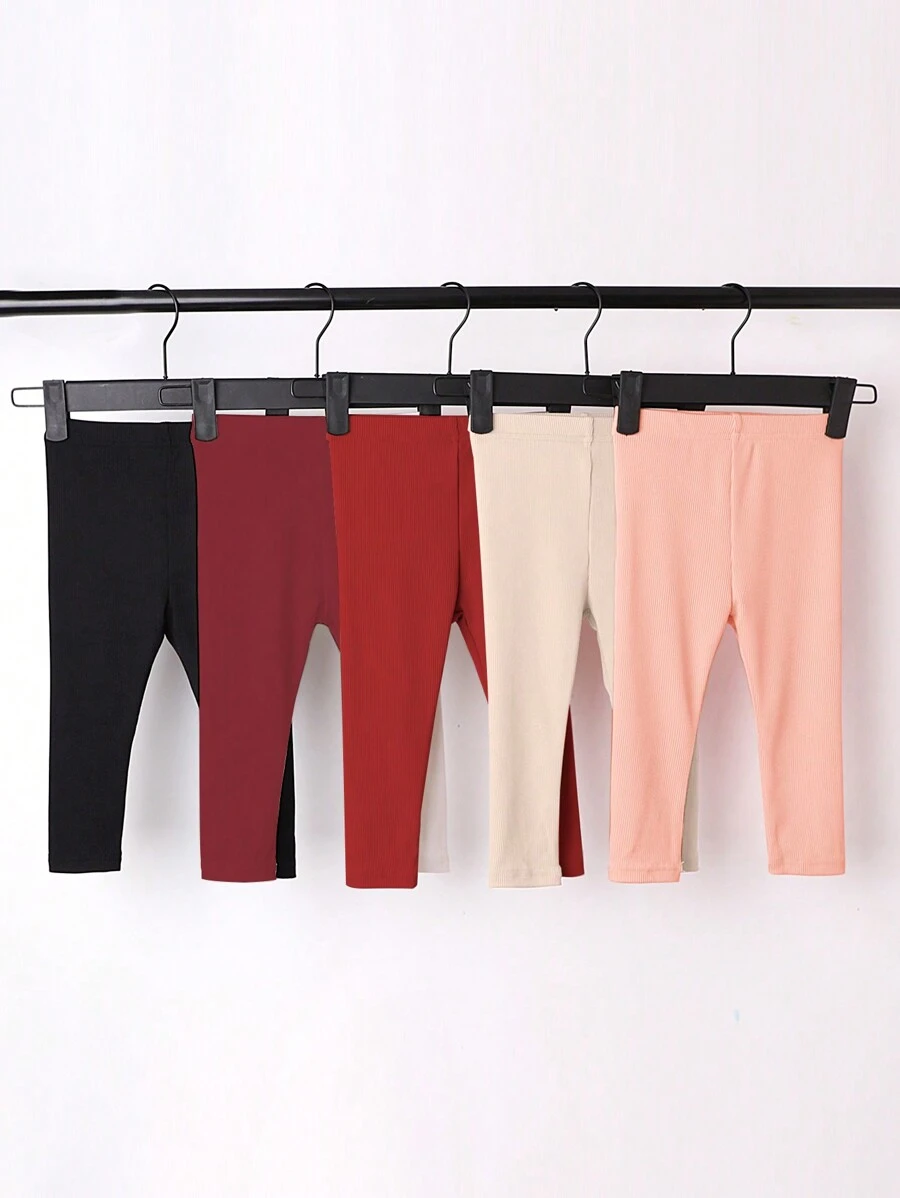 Baby Girls' Multi-Piece Casual Ribbed Leggings, Stretchy All-Match Pants For Spring Autumn - Multicolor - View 1