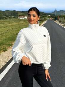 SHEIN EZwear Sudadera holgada con bolsillo canguro y adhesivo de letras - Blanco - Ver 1
