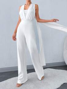 SHEIN Tall Tall Women's Solid White Wide Leg Jumpsuit - White - View 5
