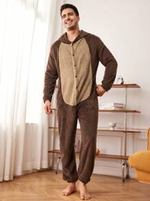 Snug Zone Men's Hooded Simple & Warm Loungewear One Piece Jumpsuit For Daily Wear And Home, For Fall Winter, Fluffy, Cozy - Multicolor - View 6