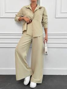 EURMUSE Beige Two Pieces Shirt And Pant - Beige - View 6