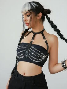 SHEIN Women's Hollow Chain Bra Accessory - Black - View 1