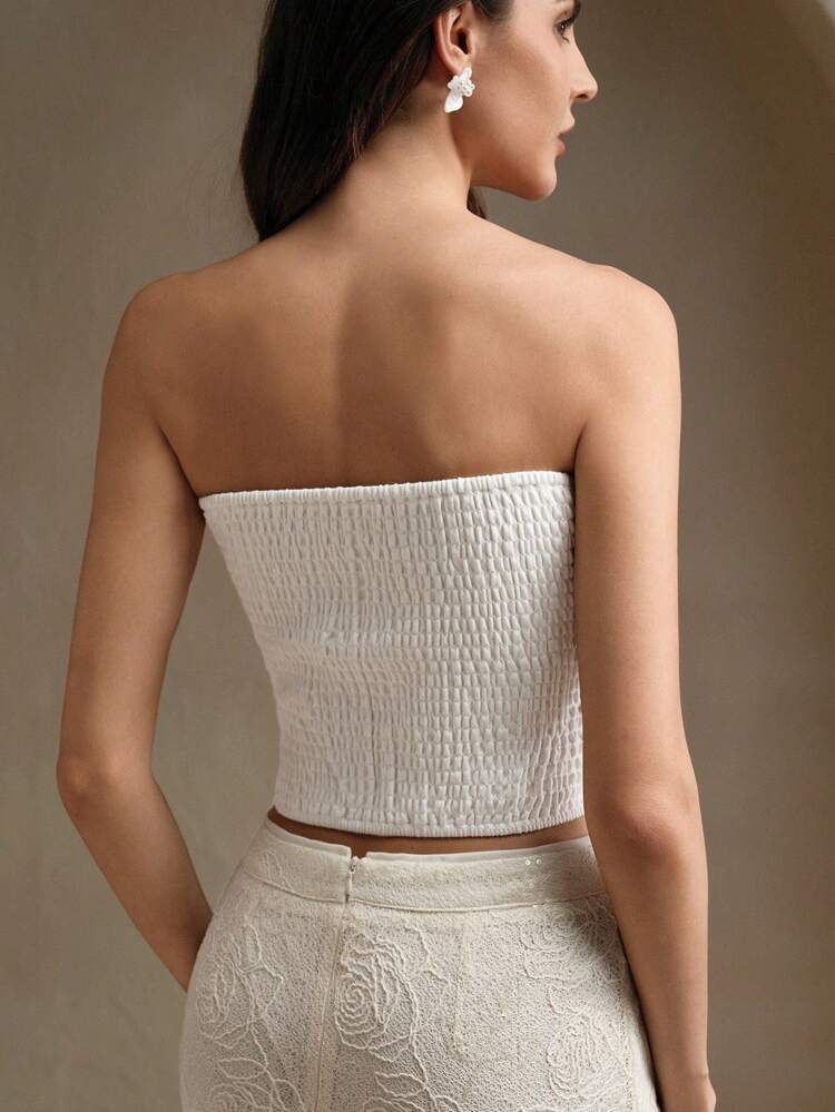 Elegant Floral 3D Decor White Cropped Tank Top For Women