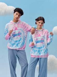 HELLO KITTY AND FRIENDS | SHEIN 男女通用 1 件宽松针织卡通肉桂卷印花扎染连帽衫，蓝色和粉色 - 彩色 - 查看 6
