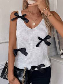 SHEIN LUNE Áo dệt kim không tay mùa hè có trang trí nơ, thường ngày - Nhiều màu - Xem 5