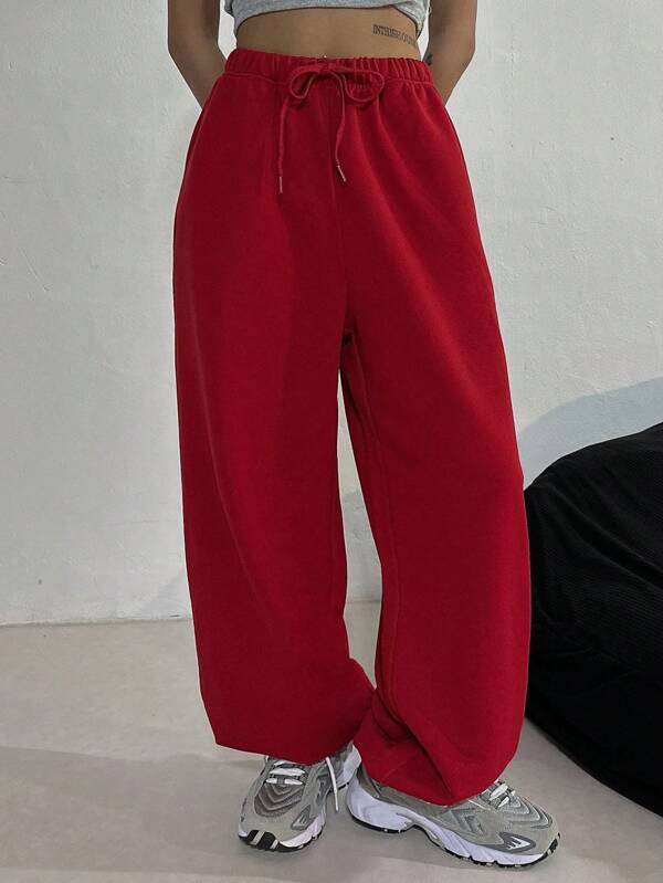 DAZY Women's Solid Color Drawstring Waist Loose Casual Harem Pants