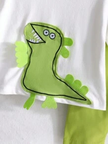 2pcs Baby Boys' Summer Short Sleeve Cute Dinosaur Printed T-Shirt And Elastic Waistband Pants Set - Green - View 4