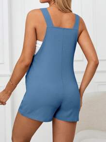 SHEIN Maternity Solid Color Wide Strap Pocketed Jumpsuit, Casual Daily Wear