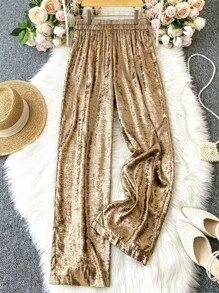 Allurite Kích thước lớn Kim loại Giải trí Quần - Vàng - Xem 3