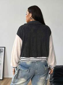 Flirla Patchwork Short Plush Casual Letterman Jacket