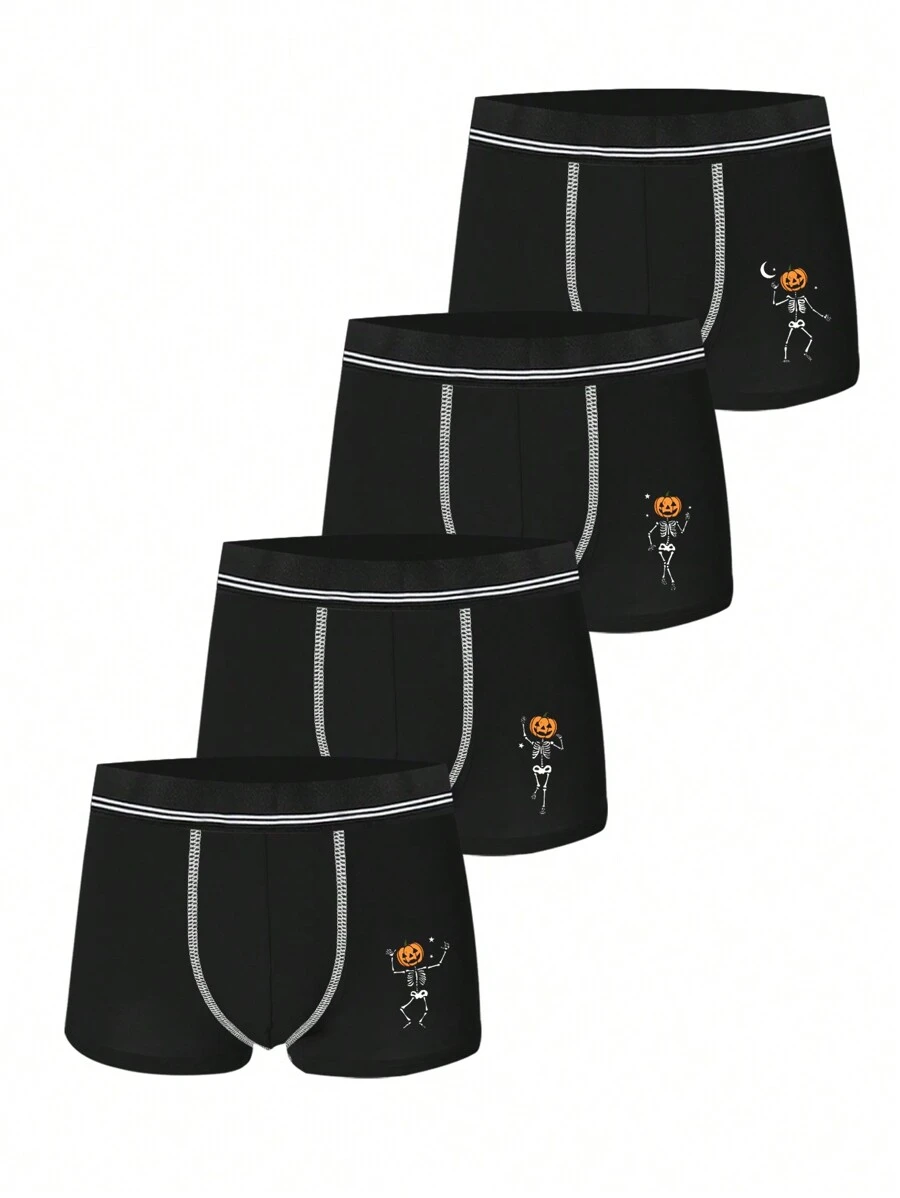 4pcs/Pack Men Halloween Comfortable Boxer Briefs - Multicolor - View 1
