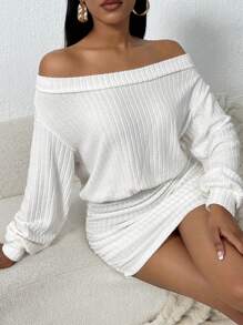 SHEIN SXY Off-Shoulder Furry White Dress - White - View 3