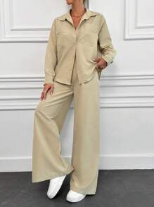 EURMUSE Beige Two Pieces Shirt And Pant - Beige - View 3
