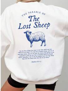 INAWLY Lost Sheep Parable Bible Verse Round Neck Faith Worship Evangelical Christian Casual Sweatshirt, Women's,Long Sleeve Tops - White - View 3