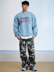 DAZY Men's Autumn Letter Graphic Pullover Sweatshirt - Blue - View 3