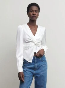 BizChic Blouse de bureau élégante avec nœud pour femme