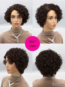 7" 150 Density Natural Color C-Part Transparent Lace 100% Human Hair Curly Glueless Wigs Ready To Go Short Curly Bob Wig - Natural Black - View 3