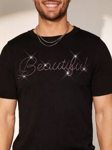 Manfinity Fever City Men's Spring/Summer Casual Rhinestone Letter Printed Short Sleeve Knitwear - Multicolor - View 3