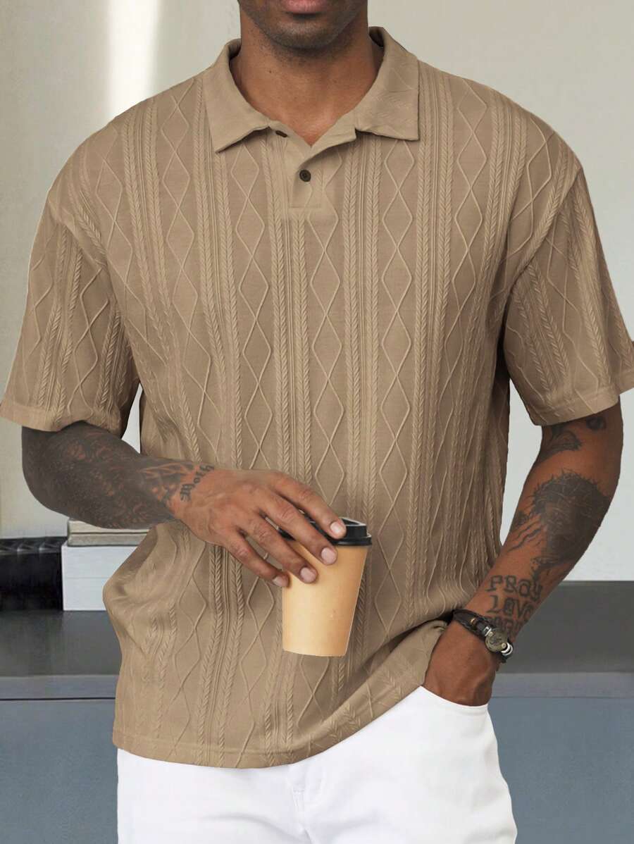 Manfinity Homme 男士翻领前扣短袖休闲 POLO 衫